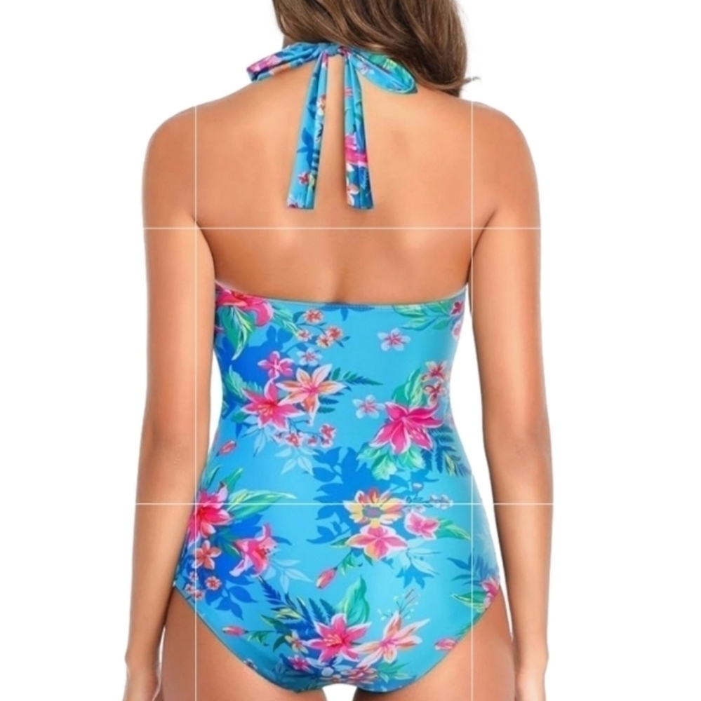 Tropica Floral Blue Women's One Piece Swimsuit - Picture 2 of 12